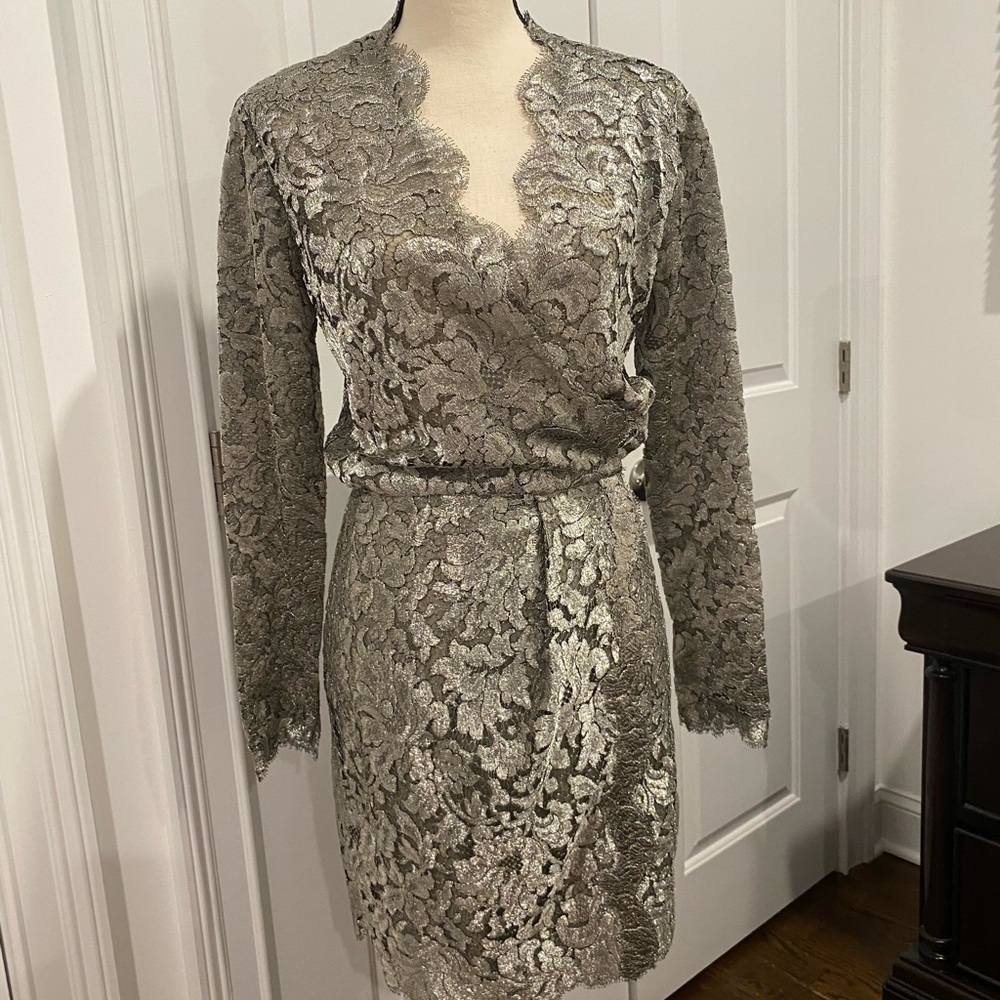 Calvin Klein Metallic Lace Long Sleeve Dress